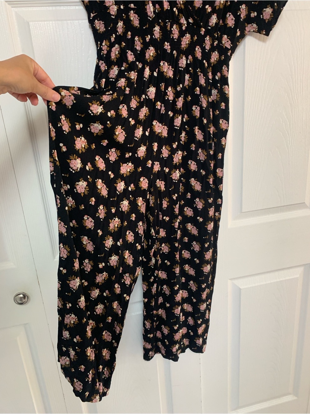 Madewell Floral V-Neck Wide-Leg Jumpsuit - Black with Pink Flowers szL - Picture 8 of 13
